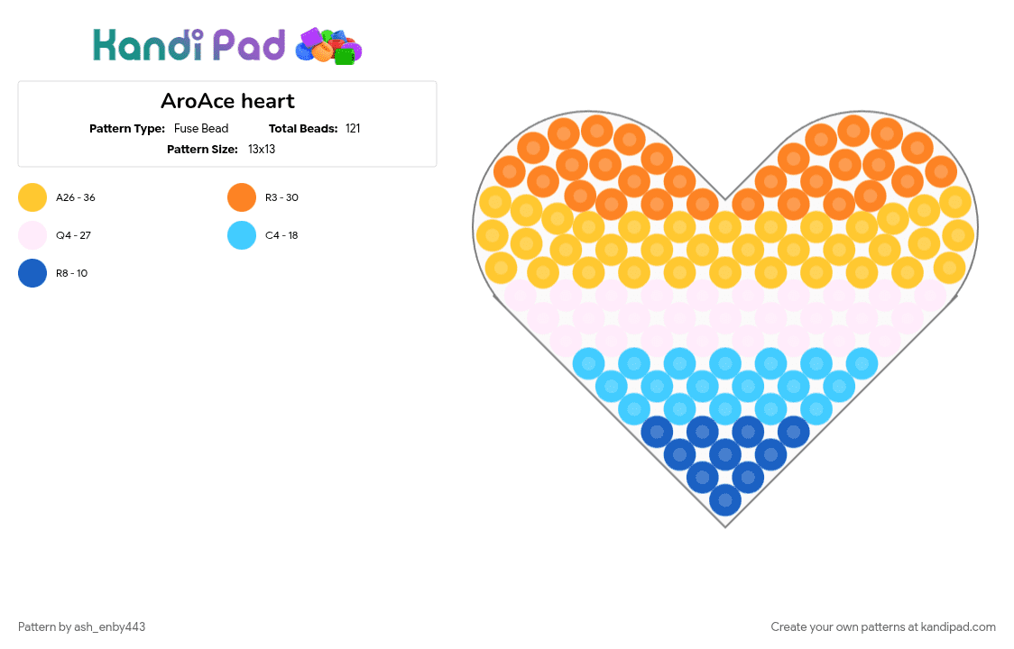AroAce heart - Fuse Bead Pattern by ash_enby443 on Kandi Pad - orange, yellow