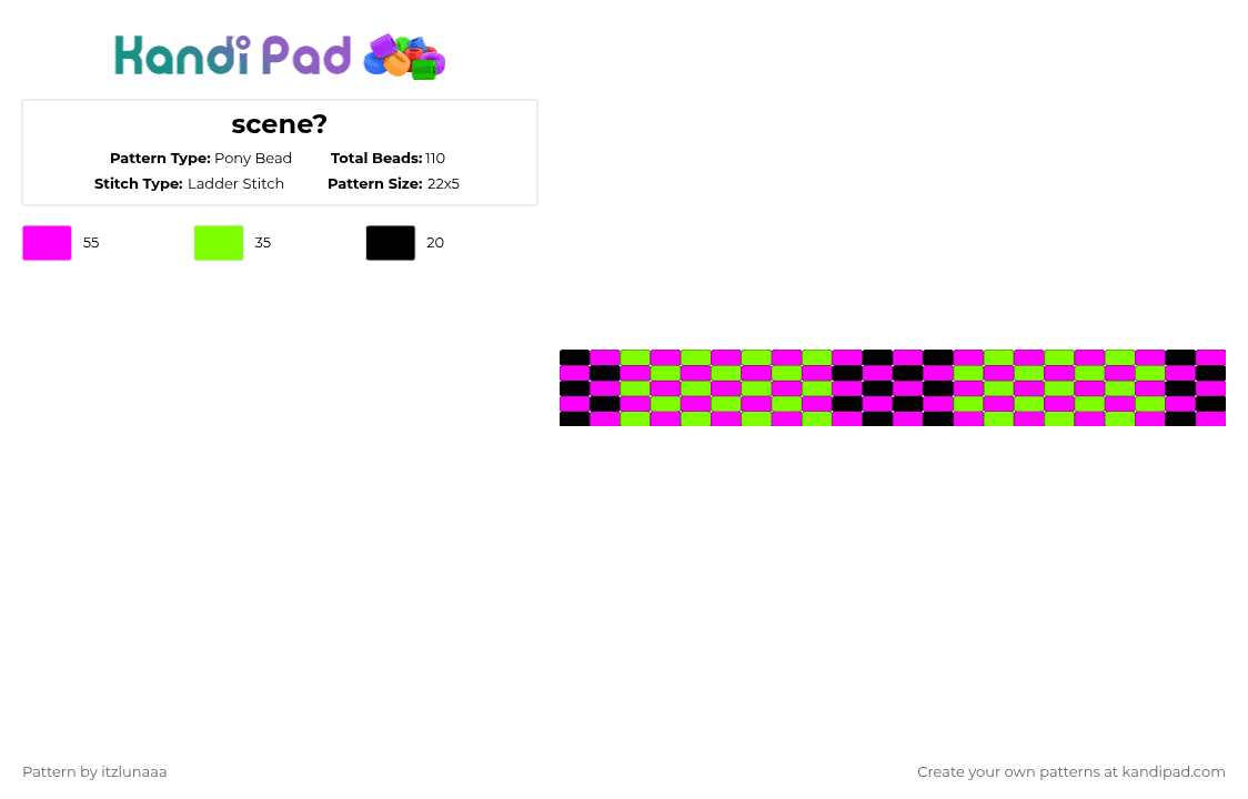 scene? - Pony Bead Pattern by itzlunaaa on Kandi Pad - pink,green