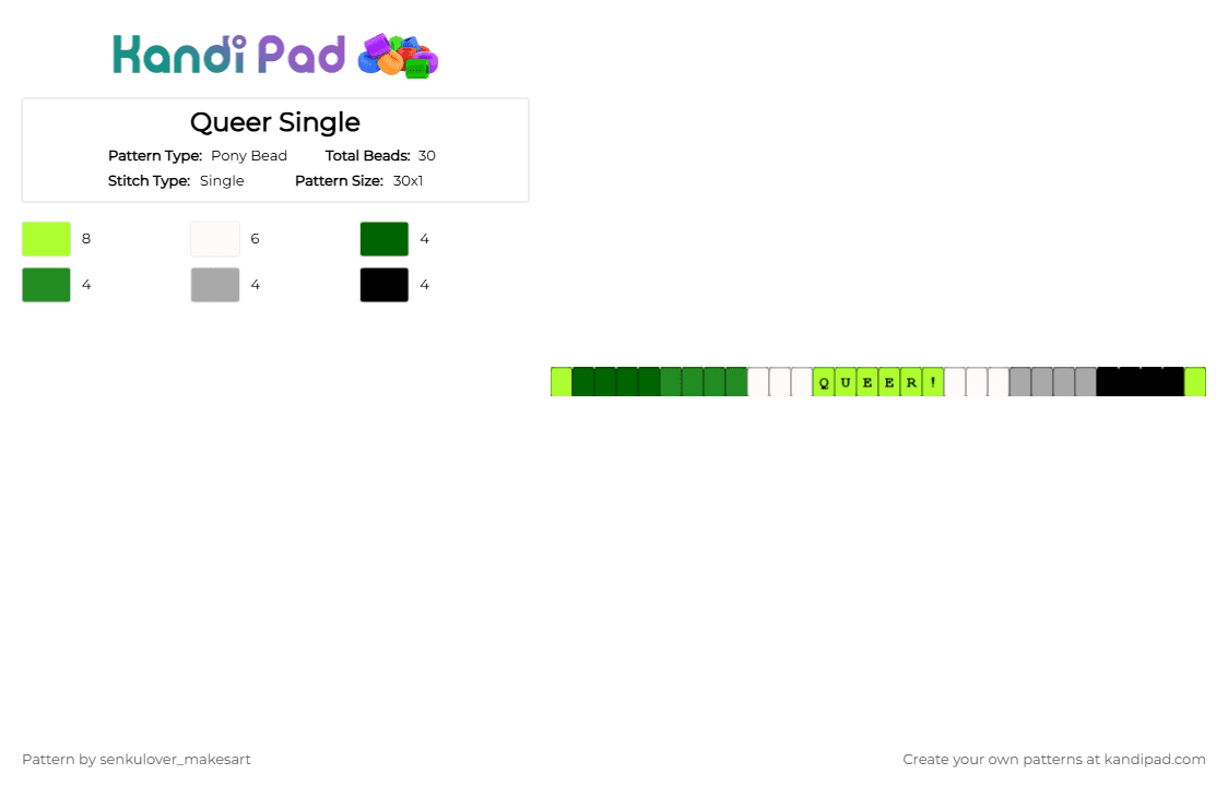 Queer Single - Pony Bead Pattern by neruloves_kaito on Kandi Pad - green