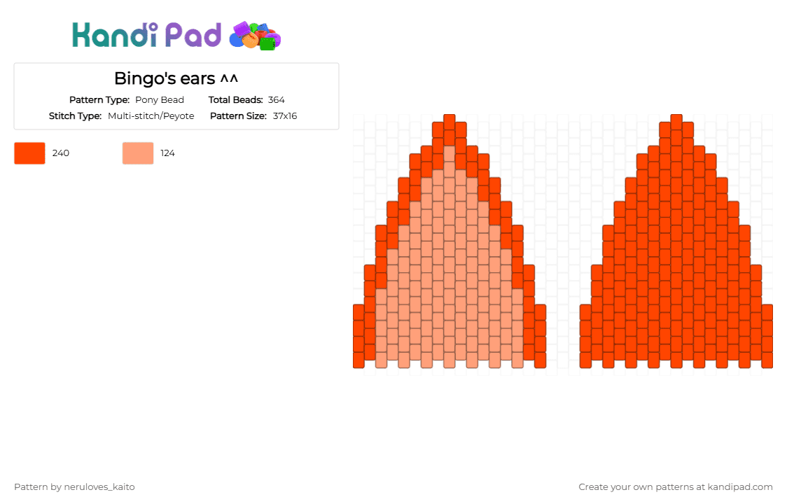 Bingo\'s ears ^^ - Pony Bead Pattern by rain-is-main on Kandi Pad - red,orange