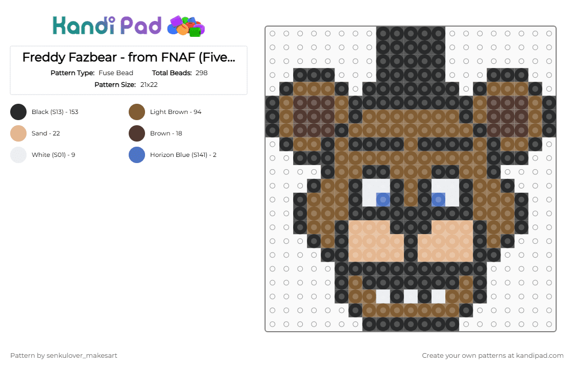 Freddy Fazbear - from FNAF (Five Nights At Freddy\'s) [Did I spell his name right?] - Fuse Bead Pattern by neruloves_kaito on Kandi Pad - black,tan