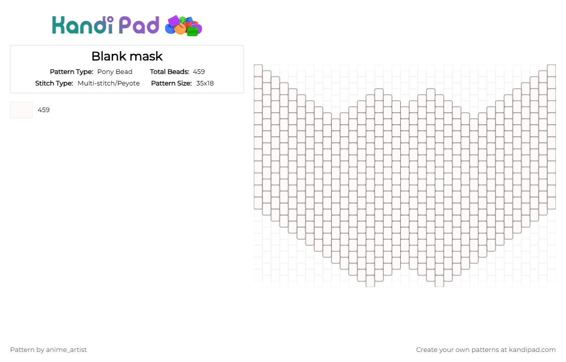 Blank mask - Pony Bead Pattern by neruloves_kaito on Kandi Pad - white