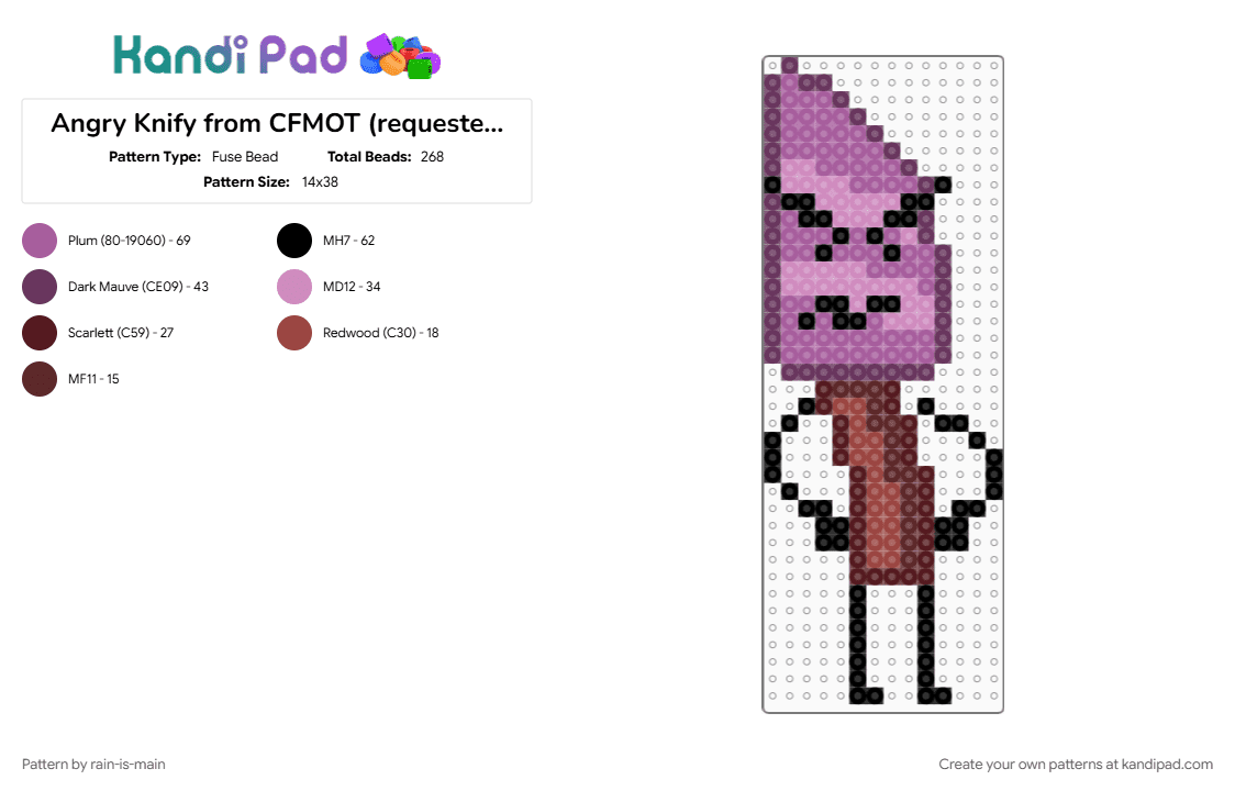 Angry Knify from CFMOT (requested by @alexdagoblin123) - Fuse Bead Pattern by rain-is-main on Kandi Pad - 