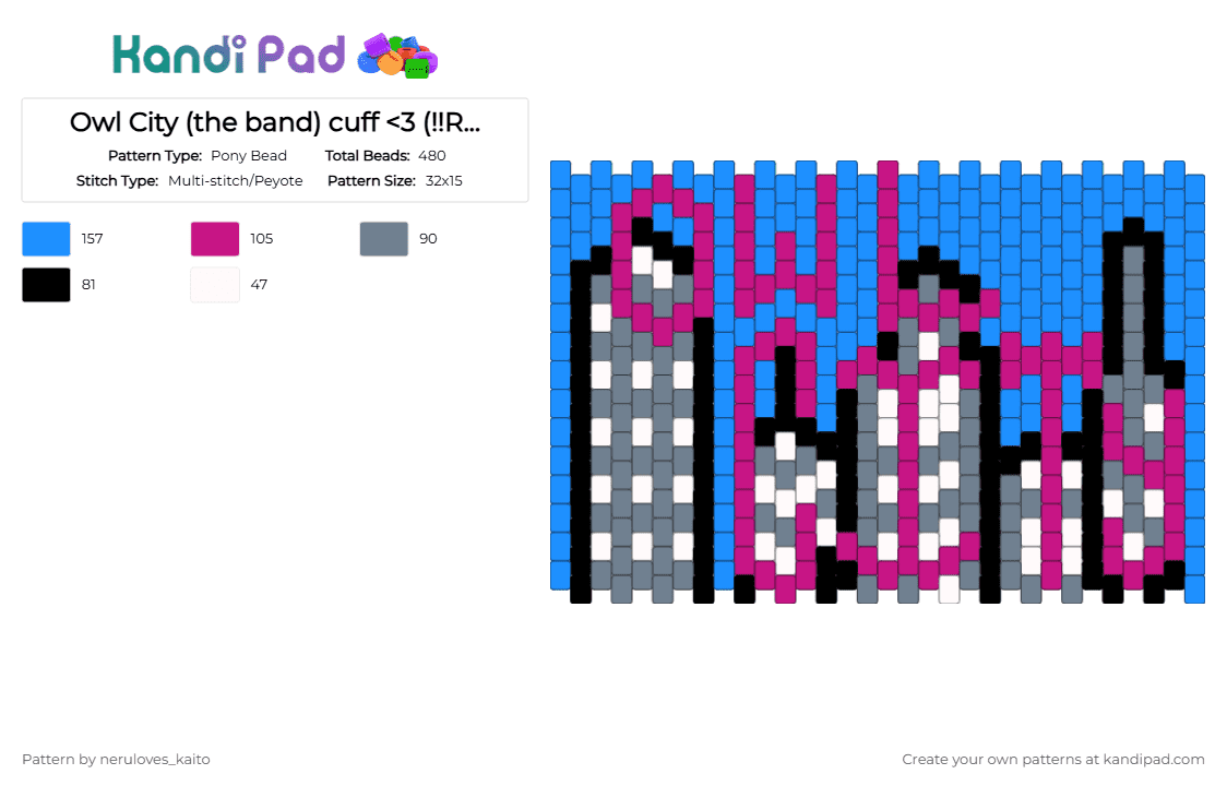 Owl City [the band] cuff (!!READ DESC!!) - Pony Bead Pattern by rain-is-main on Kandi Pad - 