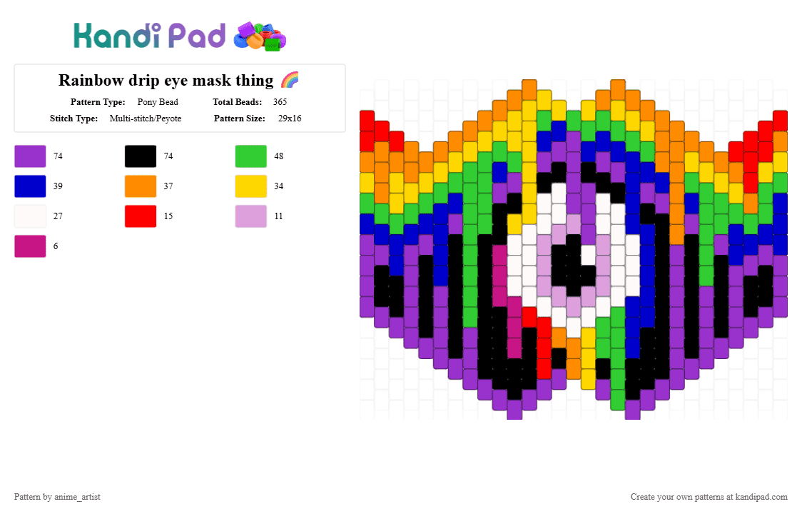 Rainbow drip eye mask thing 🌈 - Pony Bead Pattern by neruloves_kaito on Kandi Pad - purple,green