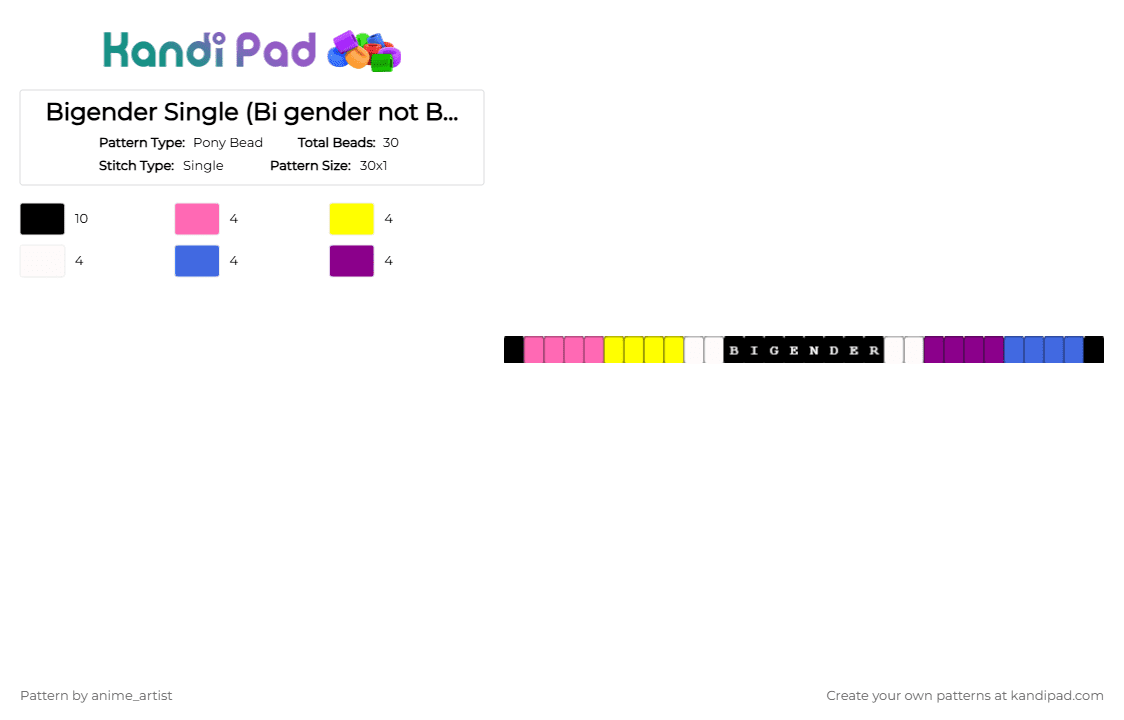 Bigender Single (Bi gender not Big ender LOL) - Pony Bead Pattern by rain-is-main on Kandi Pad - pink
