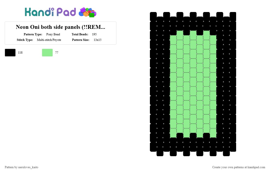 Neon Oni both side panels (!!REMIX!!) - Pony Bead Pattern by rain-is-main on Kandi Pad - black,teal