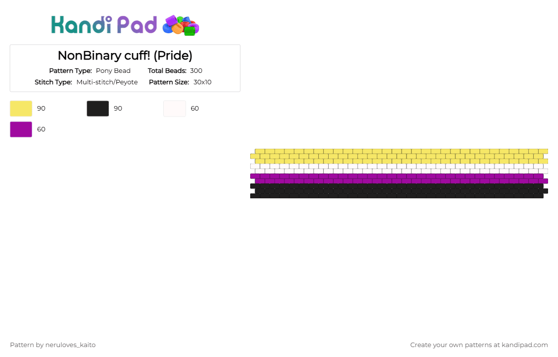 NonBinary cuff! (Pride) - Pony Bead Pattern by rain-is-main on Kandi Pad - yellow,pink