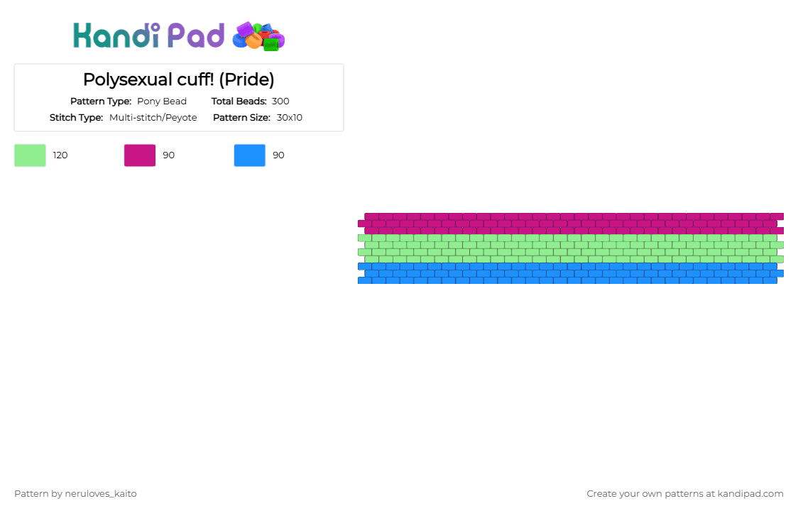 Polysexual cuff! (Pride) - Pony Bead Pattern by rain-is-main on Kandi Pad - teal