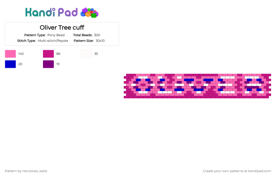 Oliver Tree cuff - Pony Bead Pattern by neruloves_kaito on Kandi Pad - pink