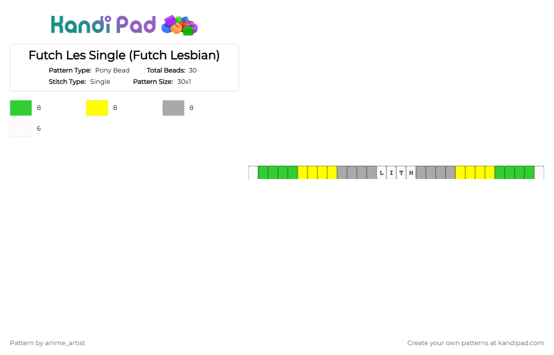 Lith Single (Lithromantic) - Pony Bead Pattern by rain-is-main on Kandi Pad - green,yellow,beige