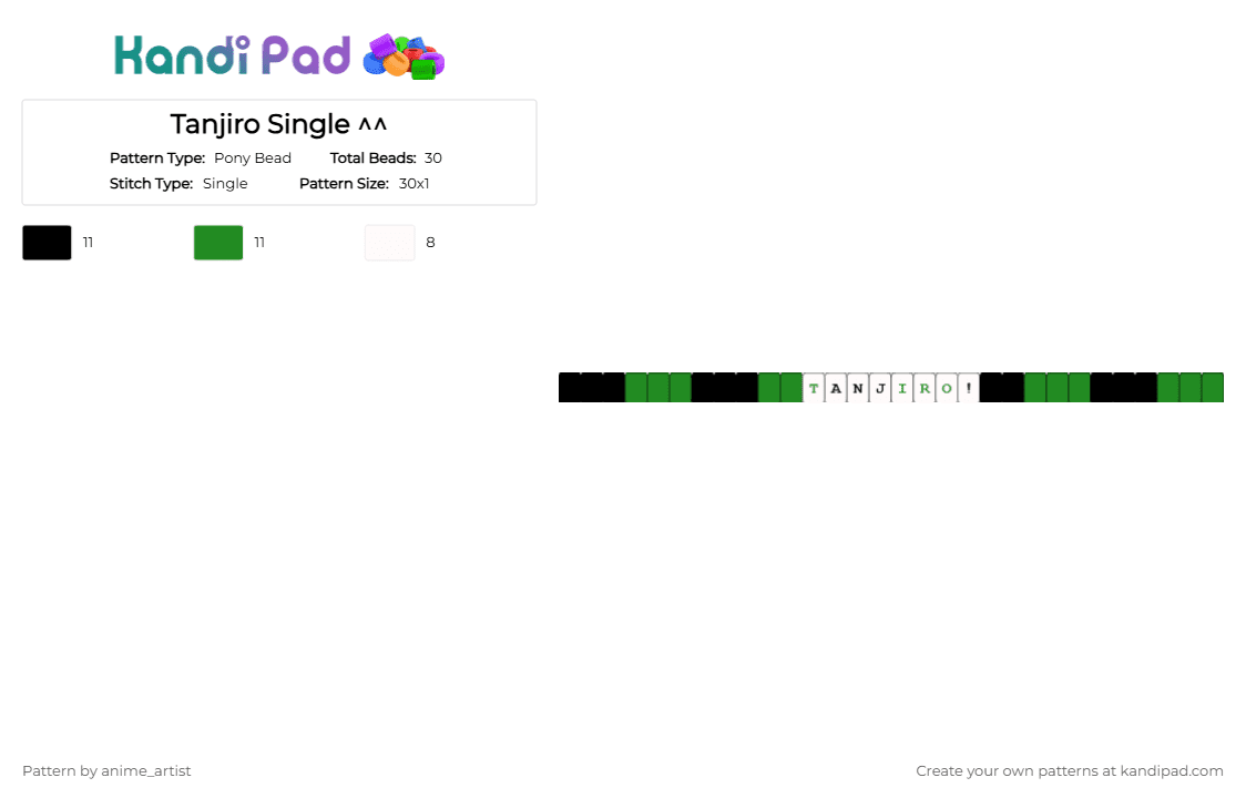 Tanjiro Single ^^ - Pony Bead Pattern by neruloves_kaito on Kandi Pad - white,green