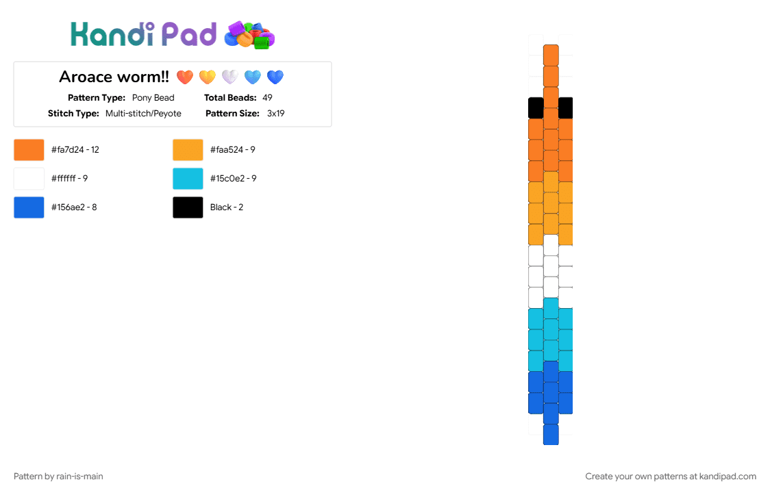 Aroace worm!! 🧡💛🤍🩵💙 - Pony Bead Pattern by rain-is-main on Kandi Pad - 