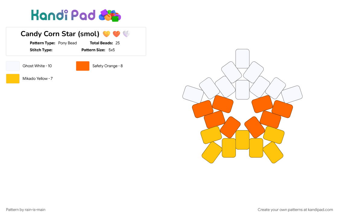 Candy Corn Star (smol) 💛🧡🤍 - Pony Bead Pattern by rain-is-main on Kandi Pad - 