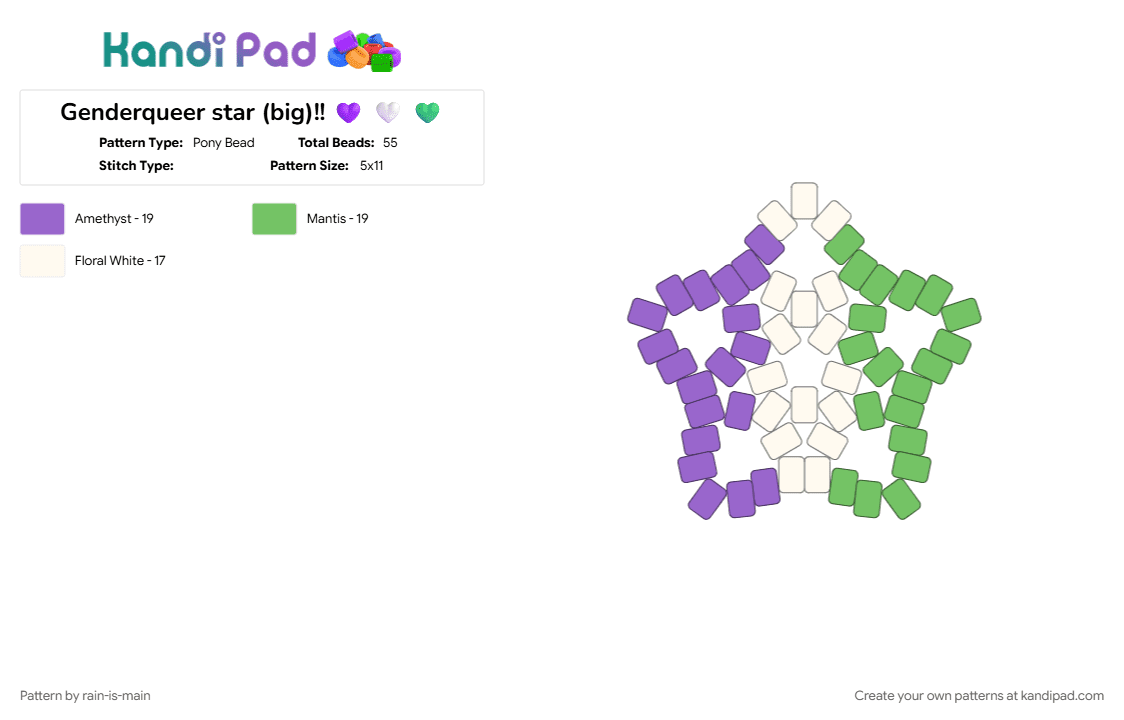 Genderqueer star (big)!! 💜 🤍 💚 - Pony Bead Pattern by rain-is-main on Kandi Pad - 