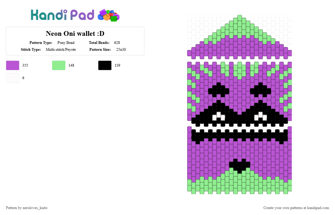 Neon Oni wallet :D - Pony Bead Pattern by rain-is-main on Kandi Pad - teal,pink