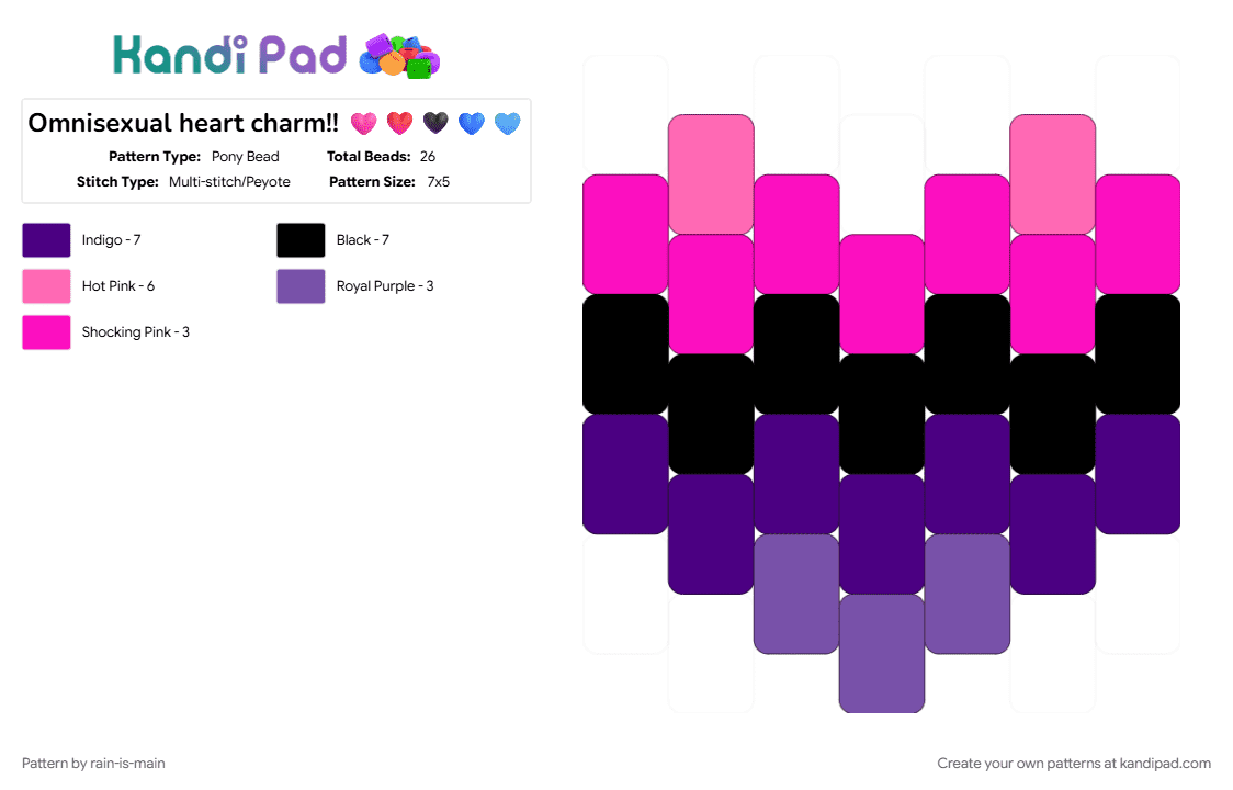 Omnisexual heart charm!! 🩷❤️🖤💙🩵 - Pony Bead Pattern by rain-is-main on Kandi Pad - 