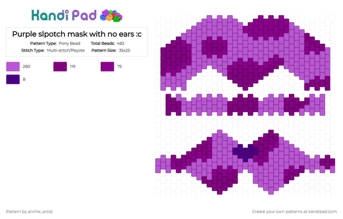 Purple slpotch mask with no ears :c - Pony Bead Pattern by rain-is-main on Kandi Pad - pink