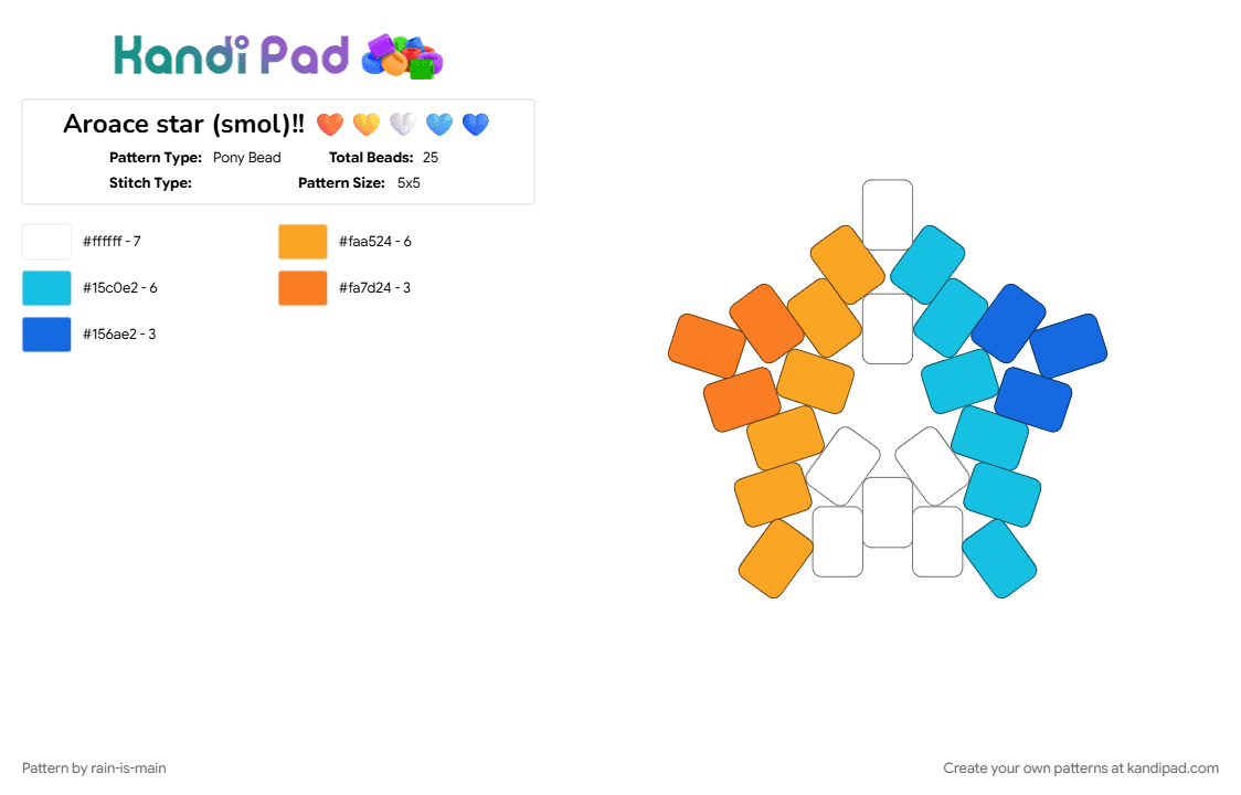 Aroace star (smol)!! 🧡💛🤍🩵💙 - Pony Bead Pattern by rain-is-main on Kandi Pad - 