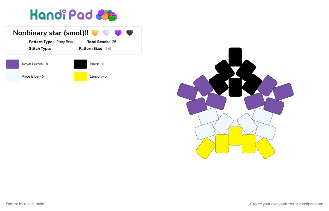 Nonbinary star (smol)!! 💛 🤍 💜 🖤 - Pony Bead Pattern by rain-is-main on Kandi Pad - 