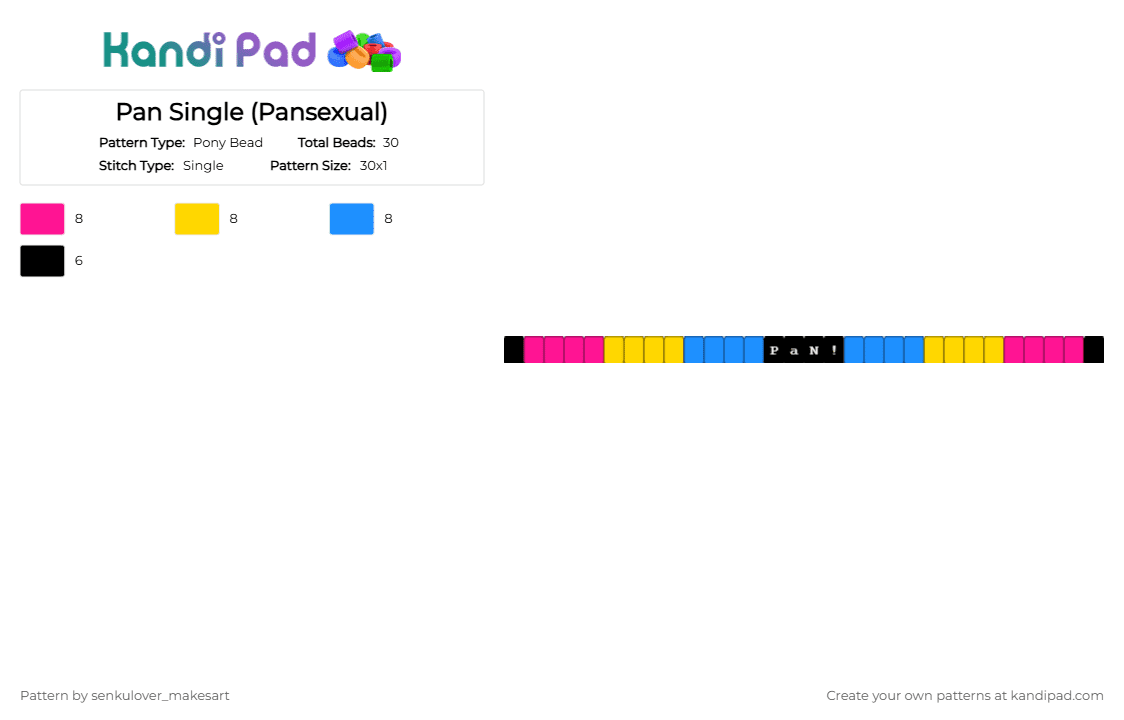 Pan Single (Pansexual) - Pony Bead Pattern by neruloves_kaito on Kandi Pad - pink,yellow,light blue