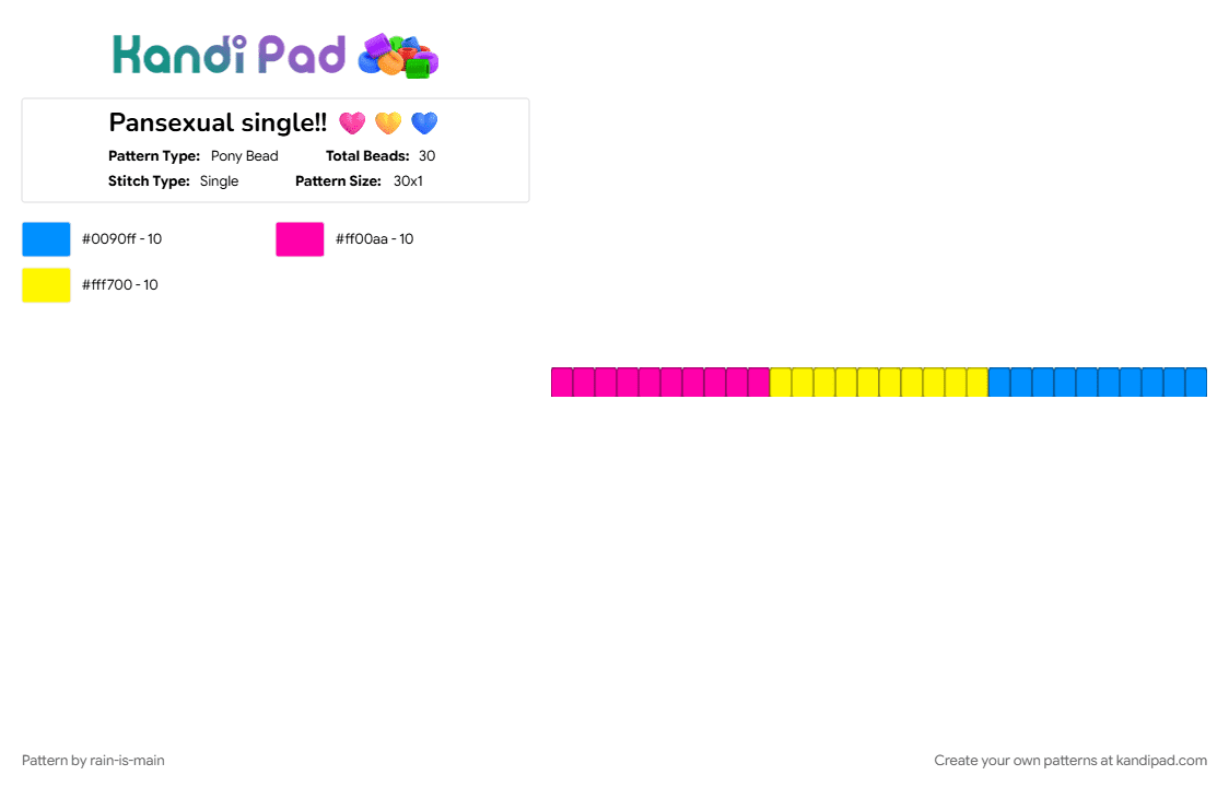 Pansexual single!! 🩷💛💙 - Pony Bead Pattern by rain-is-main on Kandi Pad - 