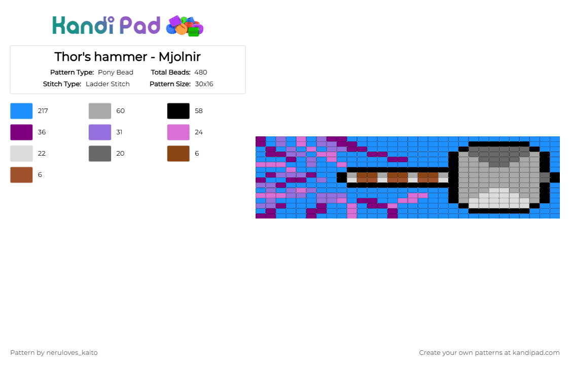 Thor\'s hammer ladder stitch cuff  - Mjolnir - Pony Bead Pattern by rain-is-main on Kandi Pad - light blue