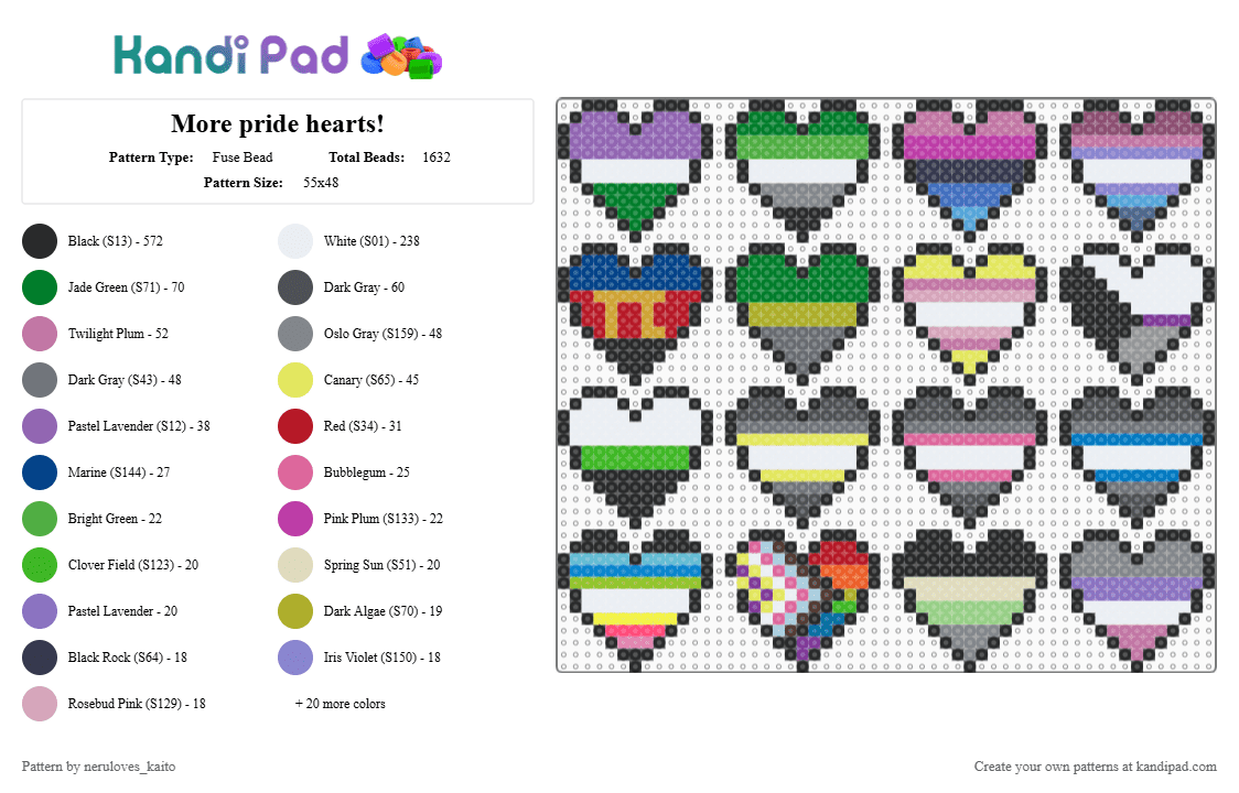 More pride hearts! - Fuse Bead Pattern by rain-is-main on Kandi Pad - green,pink,gray,blue