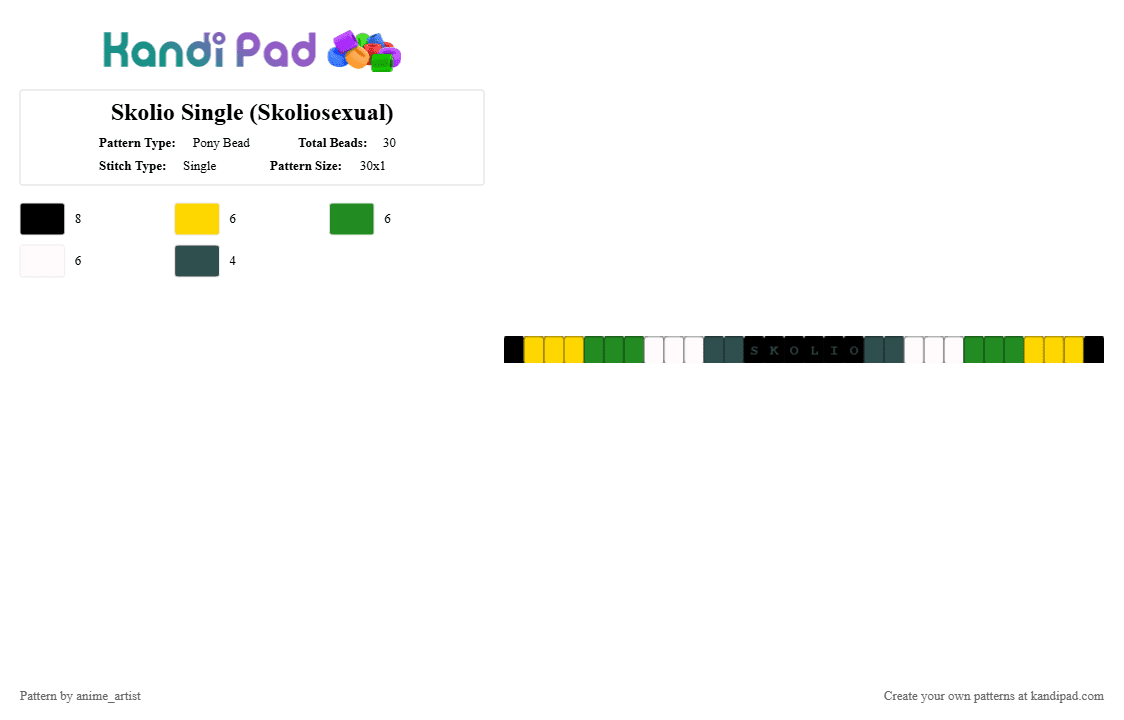 Skolio Single (Skoliosexual) - Pony Bead Pattern by rain-is-main on Kandi Pad - yellow,green