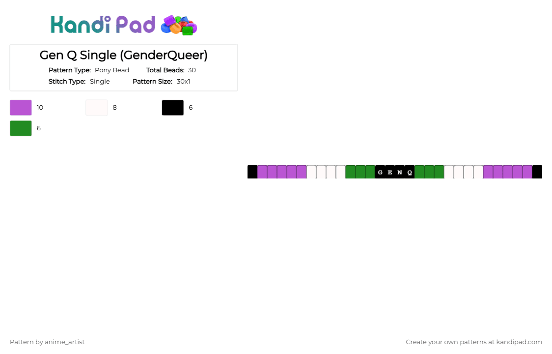 Gen Q Single (GenderQueer) - Pony Bead Pattern by rain-is-main on Kandi Pad - pink,green