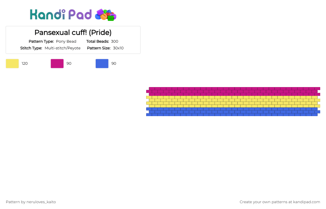 Pansexual cuff! (Pride) - Pony Bead Pattern by rain-is-main on Kandi Pad - yellow