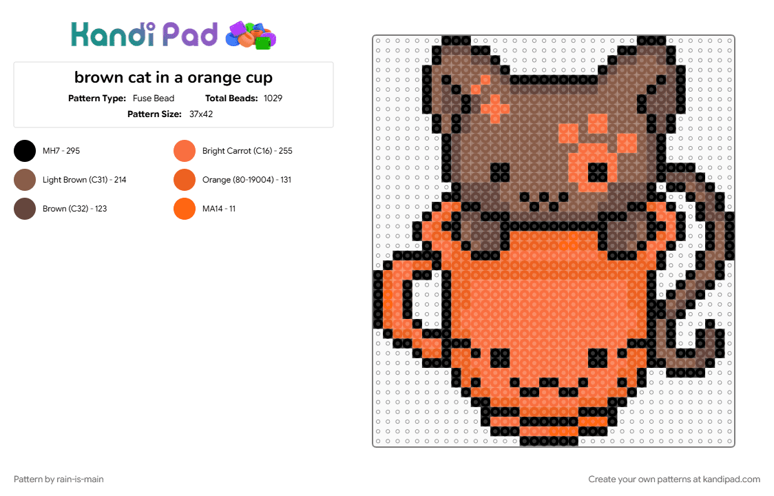 brown cat in a orange cup🧡 - Fuse Bead Pattern by rain-is-main on Kandi Pad - orange