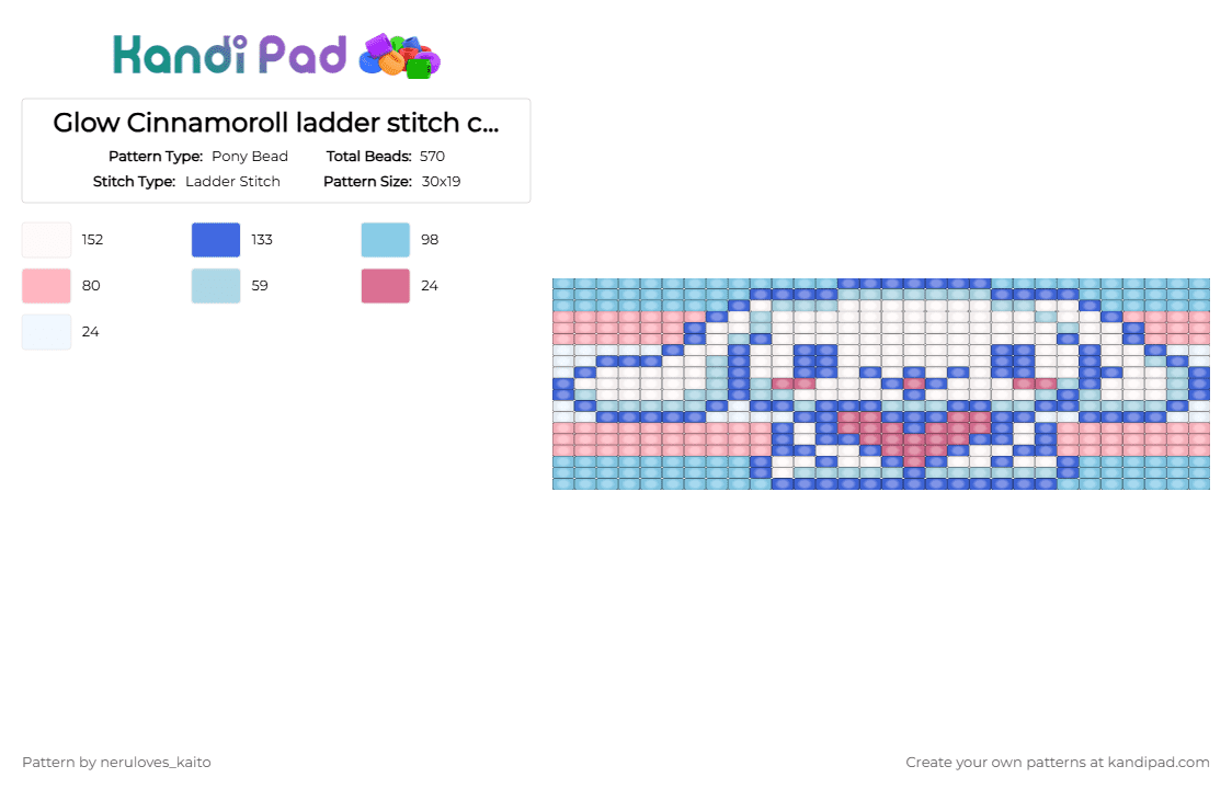 Glow Cinnamoroll ladder stitch cuff (w/ Trans bg) - Pony Bead Pattern by rain-is-main on Kandi Pad - blue,light blue