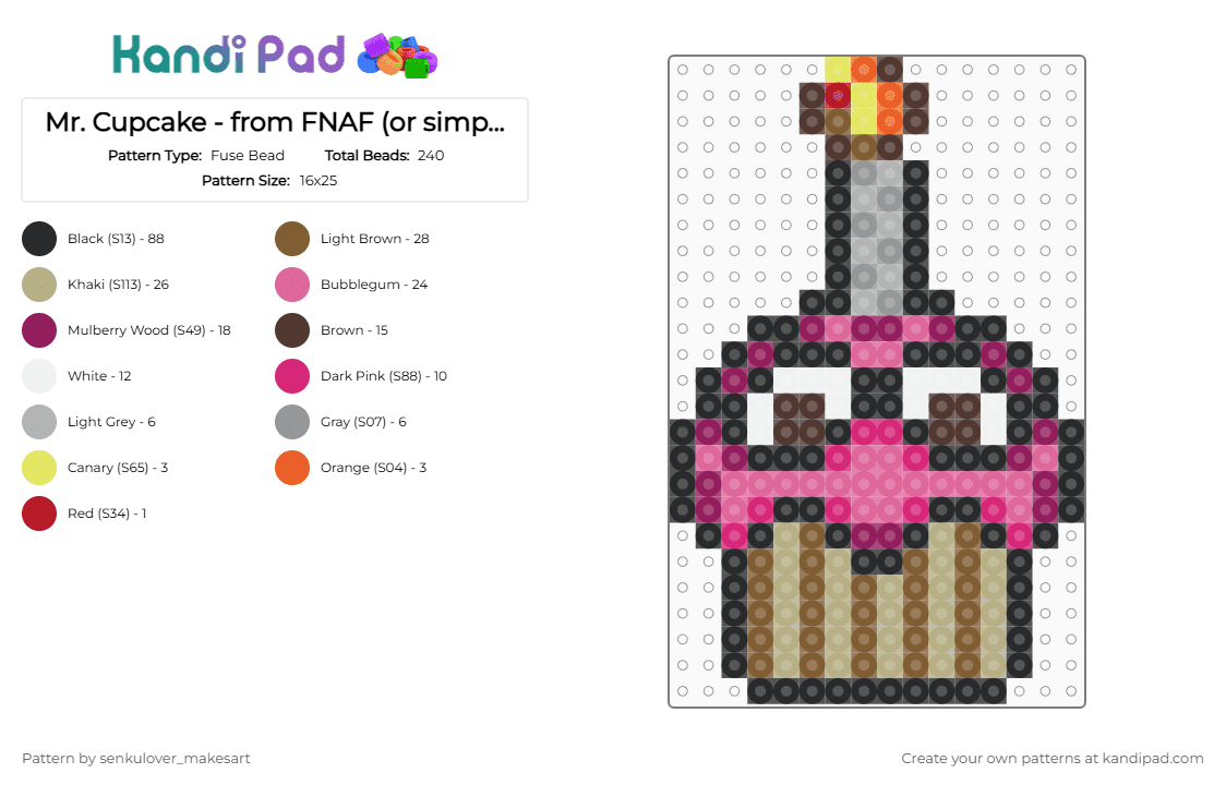 Mr. Cupcake - from FNAF (or simply the Cupcake from Five Nights At Freddy\'s)) - Fuse Bead Pattern by rain-is-main on Kandi Pad - tan,beige,pink