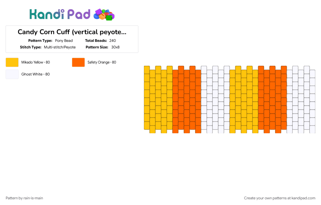 Candy Corn Cuff (vertical peyote stitch) 💛🧡🤍 - Pony Bead Pattern by rain-is-main on Kandi Pad - 