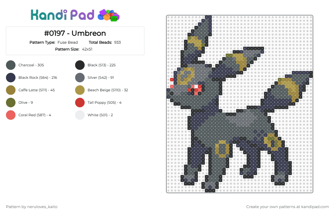 #0197 - Umbreon - Fuse Bead Pattern by rain-is-main on Kandi Pad - purple,pink