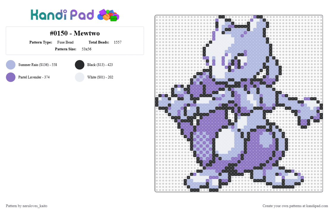 #0150 - Mewtwo - Fuse Bead Pattern by neruloves_kaito on Kandi Pad - blue,pink