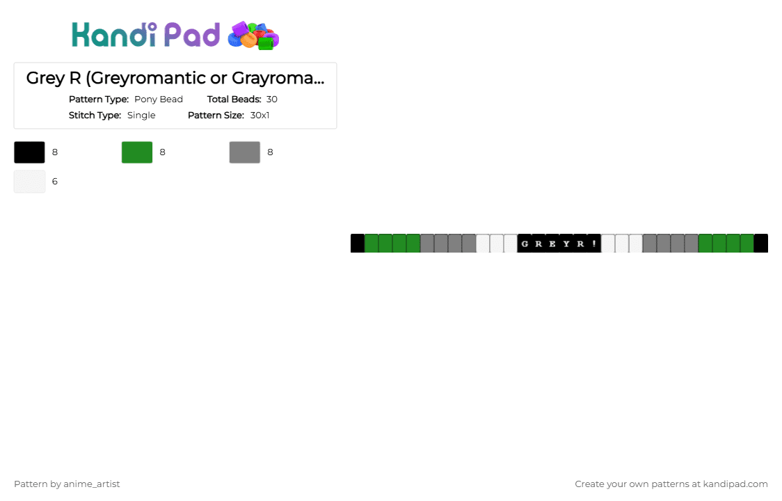 Grey R (Greyromantic or Grayromantic) - Pony Bead Pattern by rain-is-main on Kandi Pad - green,gray