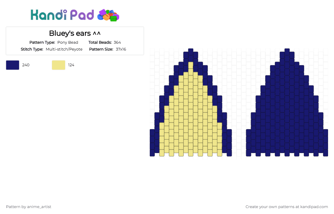 Bluey\'s ears ^^ - Pony Bead Pattern by neruloves_kaito on Kandi Pad - purple,yellow
