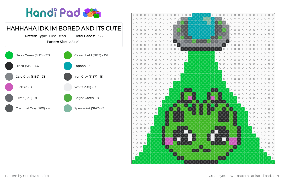 HAHHAHA IDK IM BORED AND ITS CUTE - Fuse Bead Pattern by neruloves_kaito on Kandi Pad - green