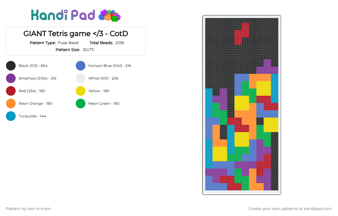 GIANT Tetris game - CotD - Fuse Bead Pattern by rain-is-main on Kandi Pad - colorful, cotdfill, green, red, yellow