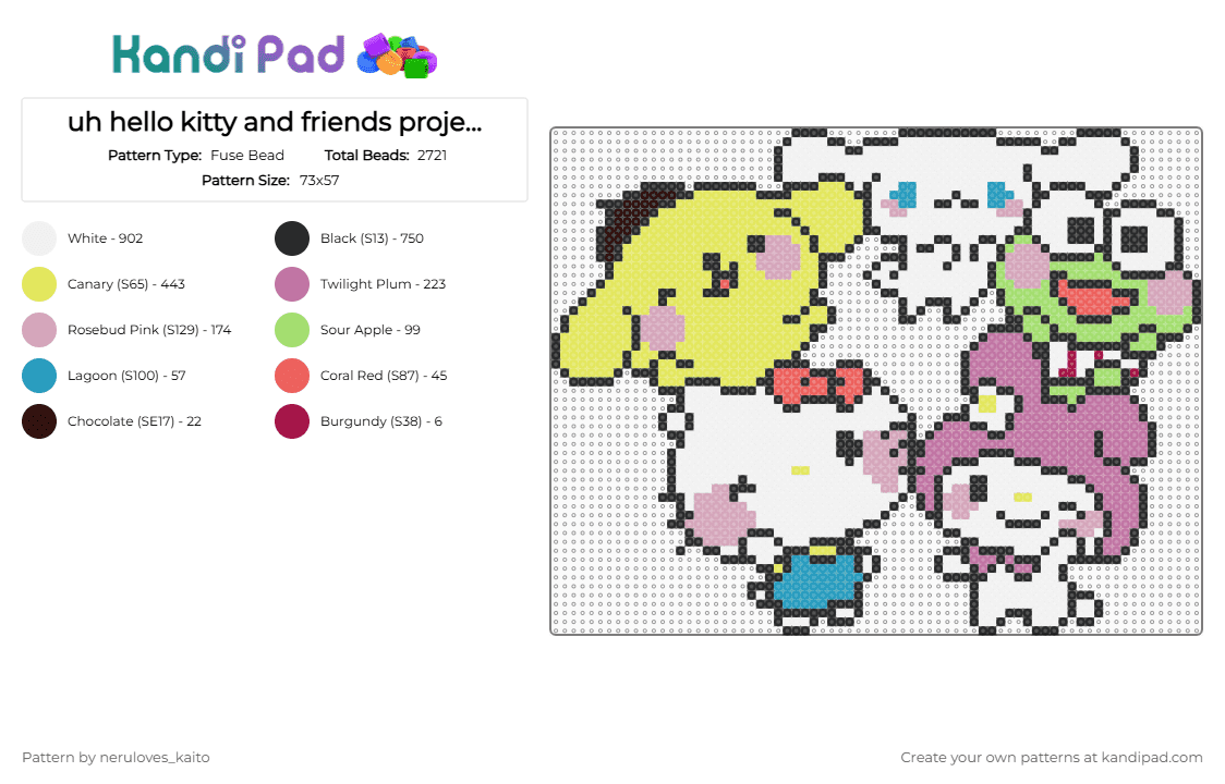 uh hello kitty and friends project (done) - Fuse Bead Pattern by neruloves_kaito on Kandi Pad - white,pink,yellow