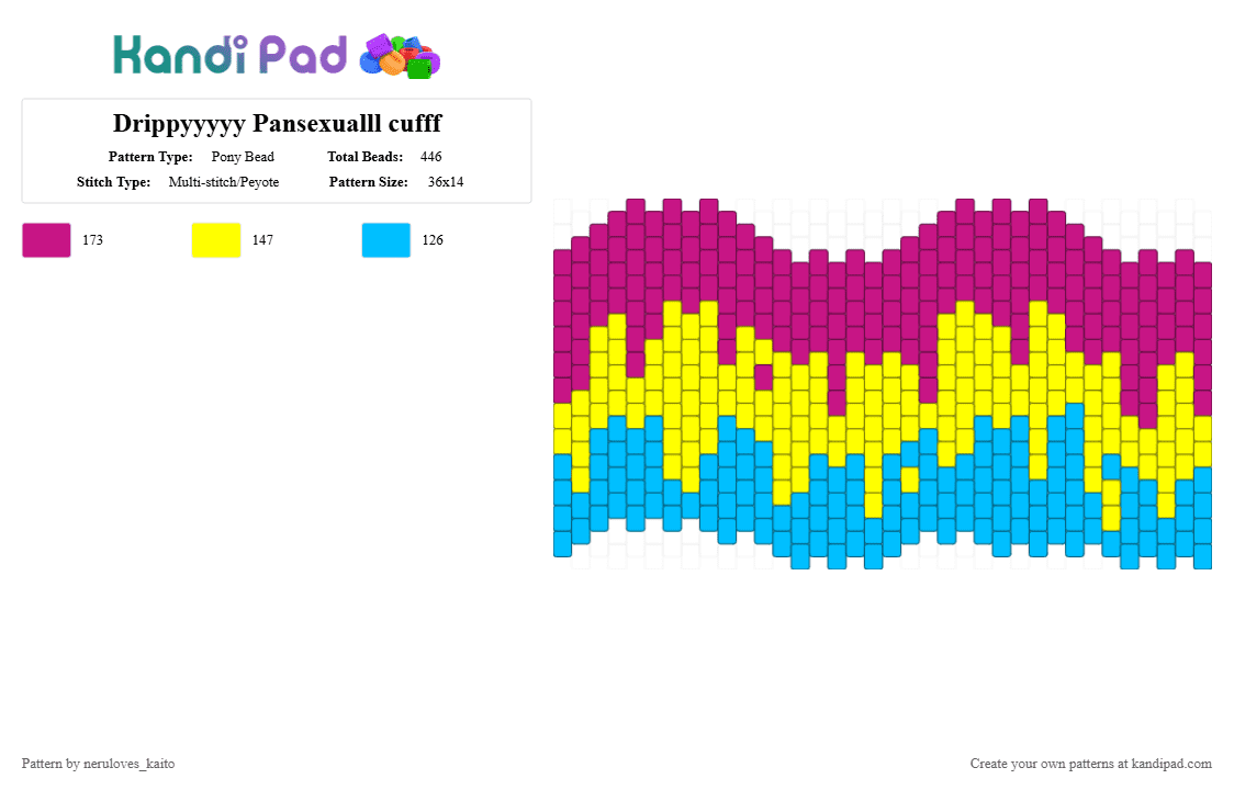 Drippyyyyy Pansexualll cufff - Pony Bead Pattern by neruloves_kaito on Kandi Pad - pink,yellow