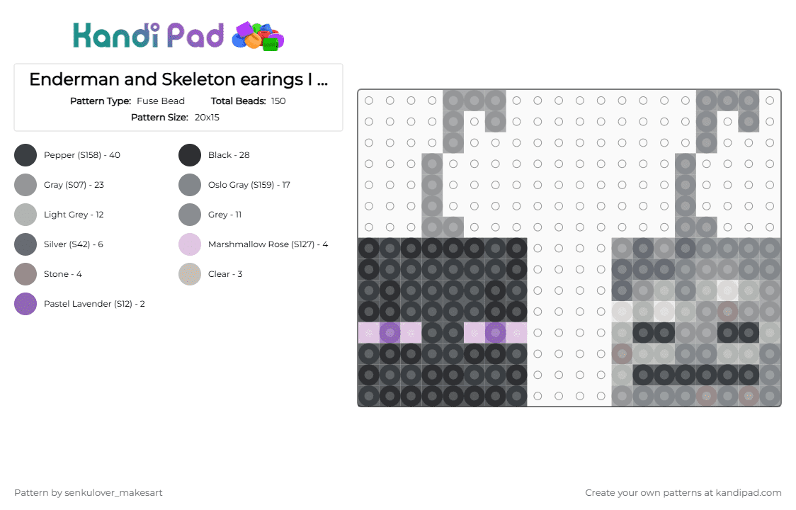 Enderman and Skeleton earings I GUESS lol idk - Fuse Bead Pattern by rain-is-main on Kandi Pad - gray