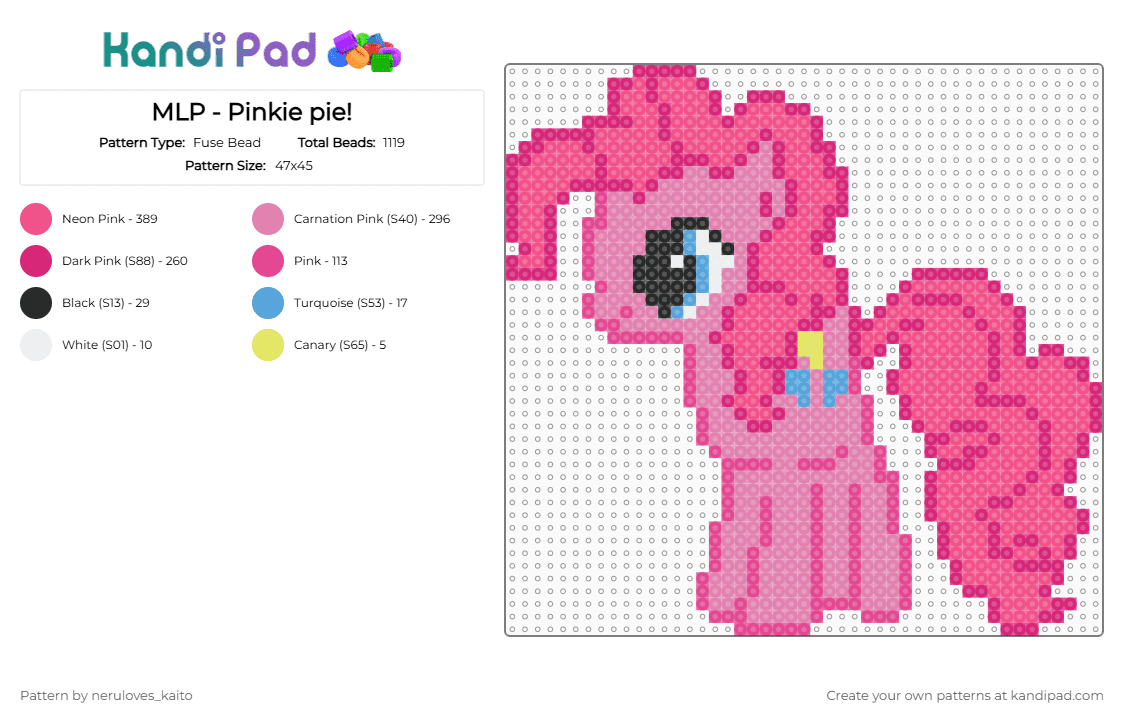 MLP - Pinkie pie! - Fuse Bead Pattern by rain-is-main on Kandi Pad - pink