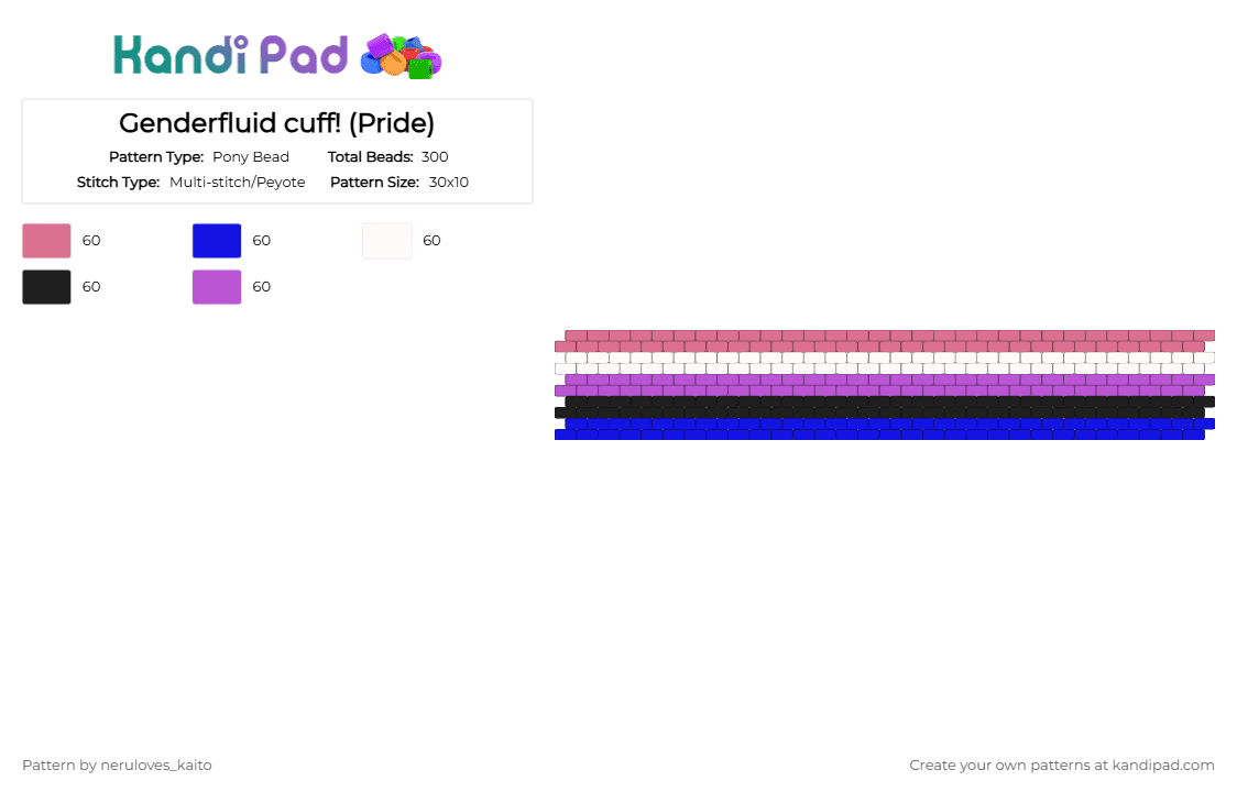 Genderfluid cuff! (Pride) - Pony Bead Pattern by neruloves_kaito on Kandi Pad - pink,purple