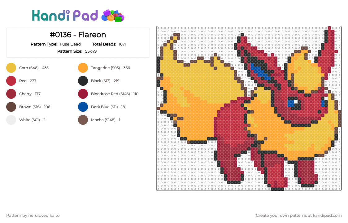 #0136 - Flareon - Fuse Bead Pattern by neruloves_kaito on Kandi Pad - red,yellow,orange