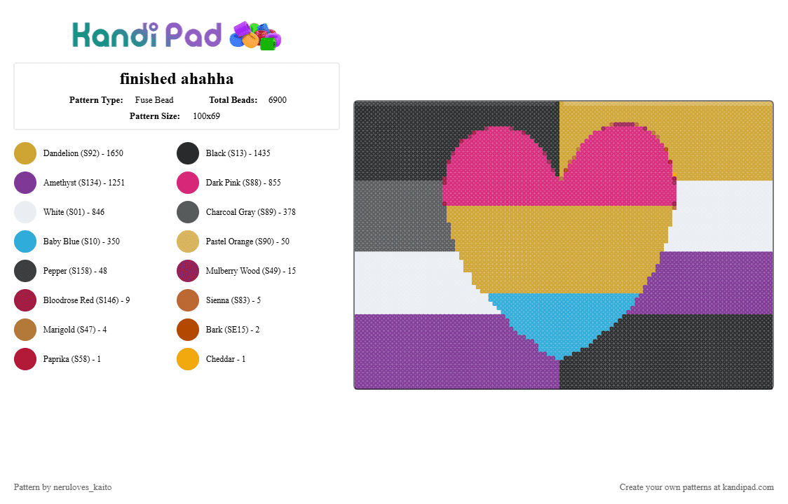finished ahahha - Fuse Bead Pattern by neruloves_kaito on Kandi Pad - pink,orange