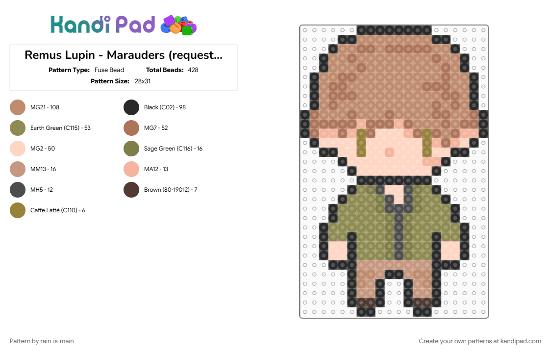 Chibi Remus Lupin - Marauders (requested by @ilovehermessilly55) - Fuse Bead Pattern by rain-is-main on Kandi Pad - 