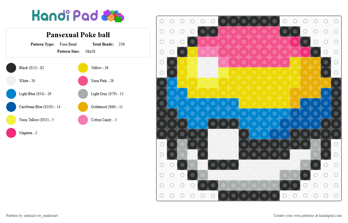Pansexual Poke ball - Fuse Bead Pattern by neruloves_kaito on Kandi Pad - pink,yellow,blue